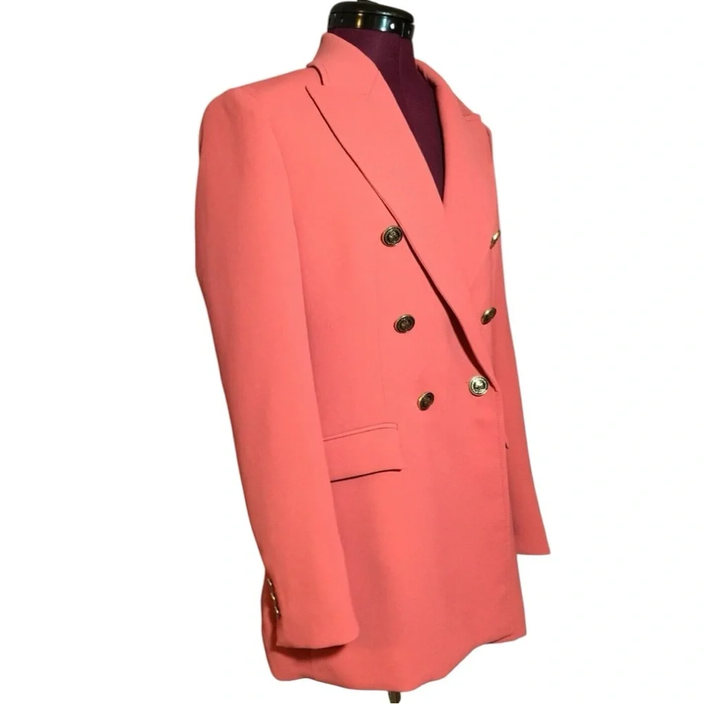 ZARA WOMEN’S DOUBLE BREASTED LONG BLAZER IN DUSTY PINK SIZE XS EUC